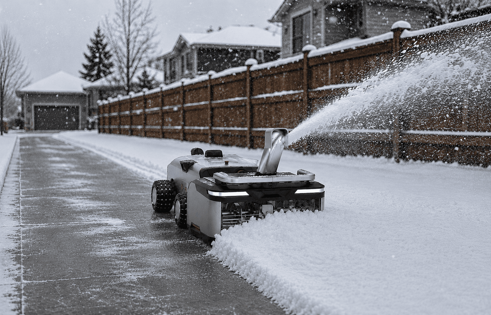 Chore Blower autonomous snow blower clearing walkways and parking lots