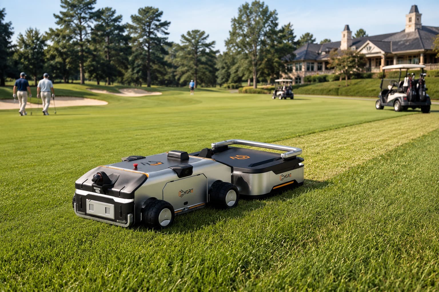 Chore Mower mowing turf on a golf course