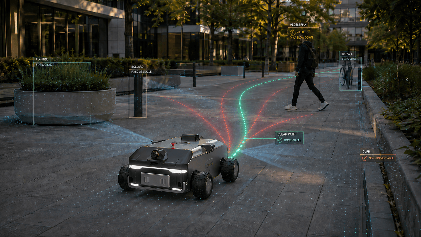 CHORE robot using real-time cognitive navigation to identify obstacles and calculate a safe path